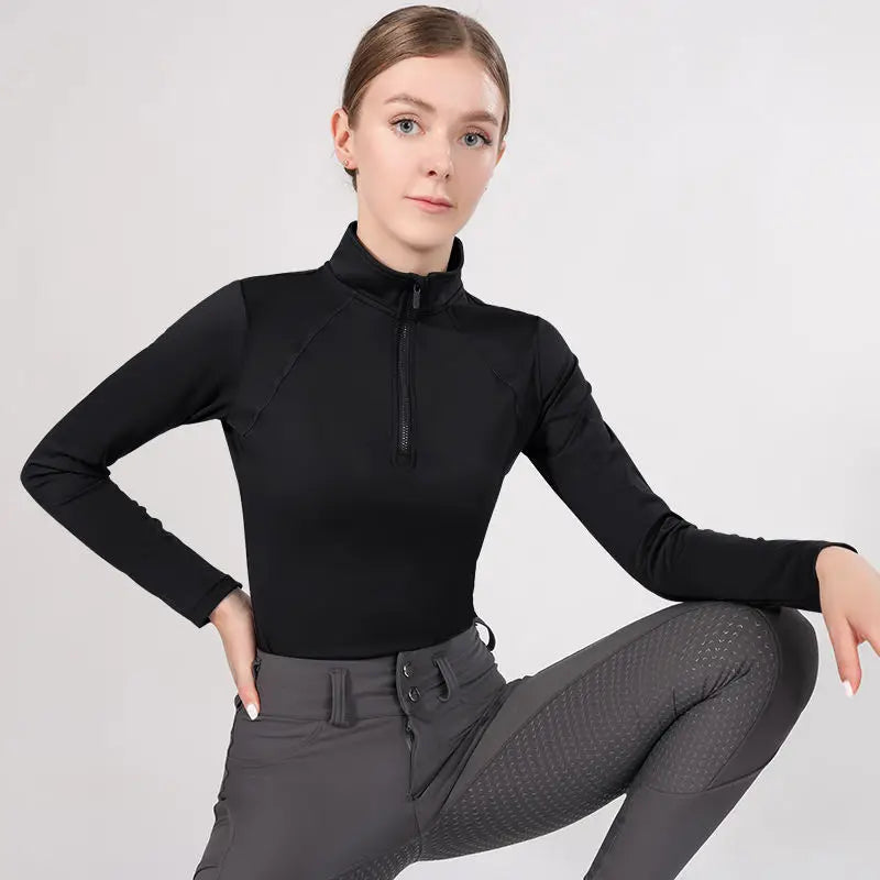 MXLLINA Western Zipper Horseback Riding Long Sleeve Base layer Equestrian Tops Breathable Riding Shirts Equestrian Clothing