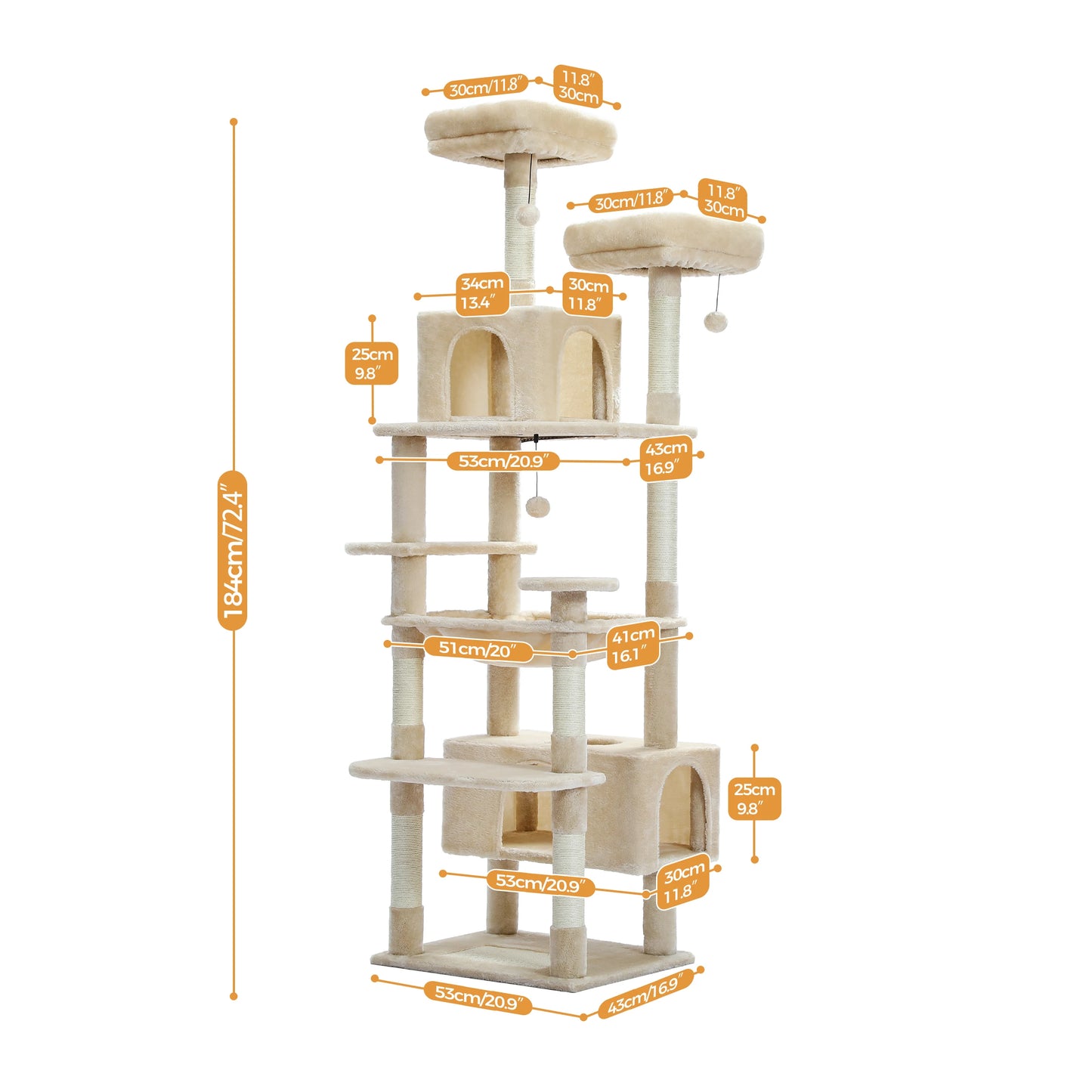 Large Cat Tree Tall Cat Tower for Indoor Cats Multi-Level Plush Cat Condo with Scratching Posts Scratching Posts Perches Caves