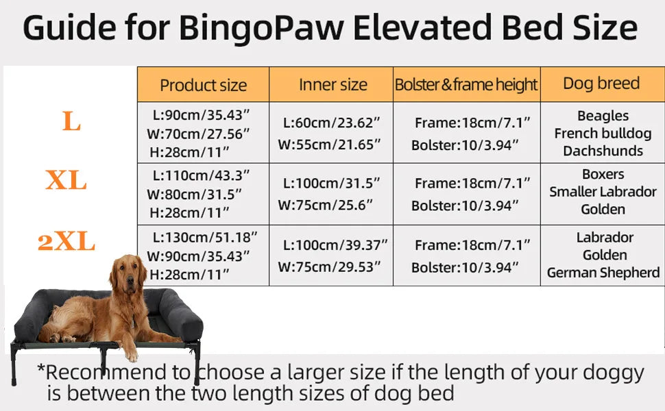 XXL XL Large Dog Bed Outdoor Raised Dog Bed with Cooling Breathable Mat and Soft Plush Mat Pet Puppy Camping Cot for Home Garden Indoor