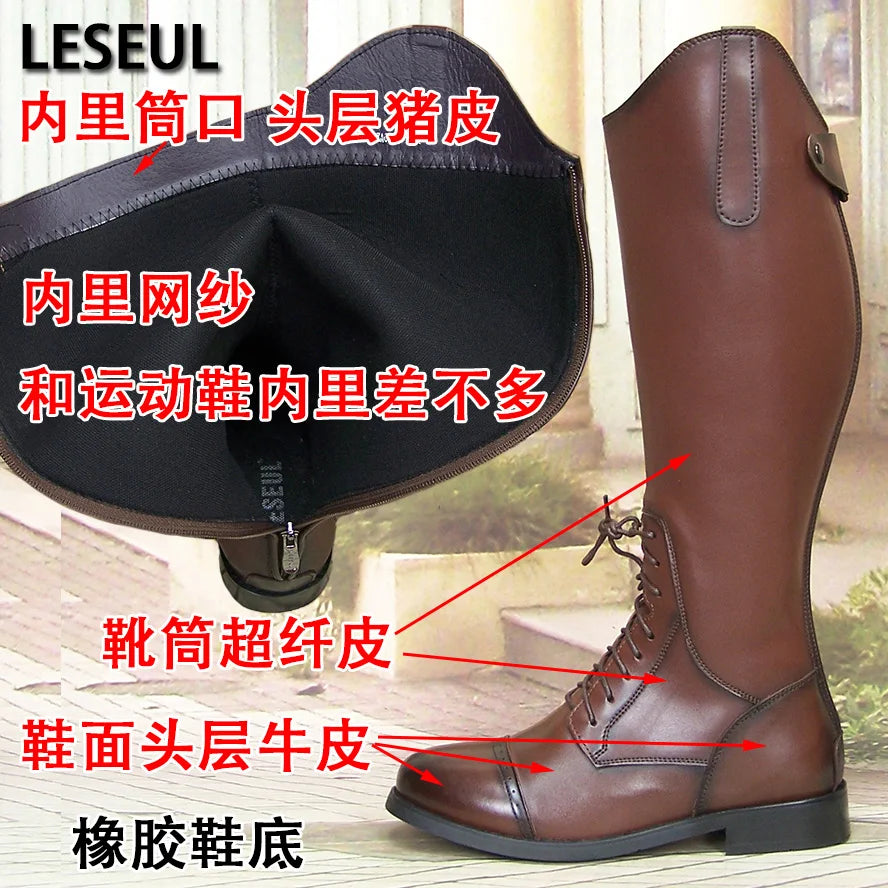 Men's High-top Genuine Leather Cowhide Ceremonial Guard Boots British Autumn Zipper Men's Long Leather Riding Boots