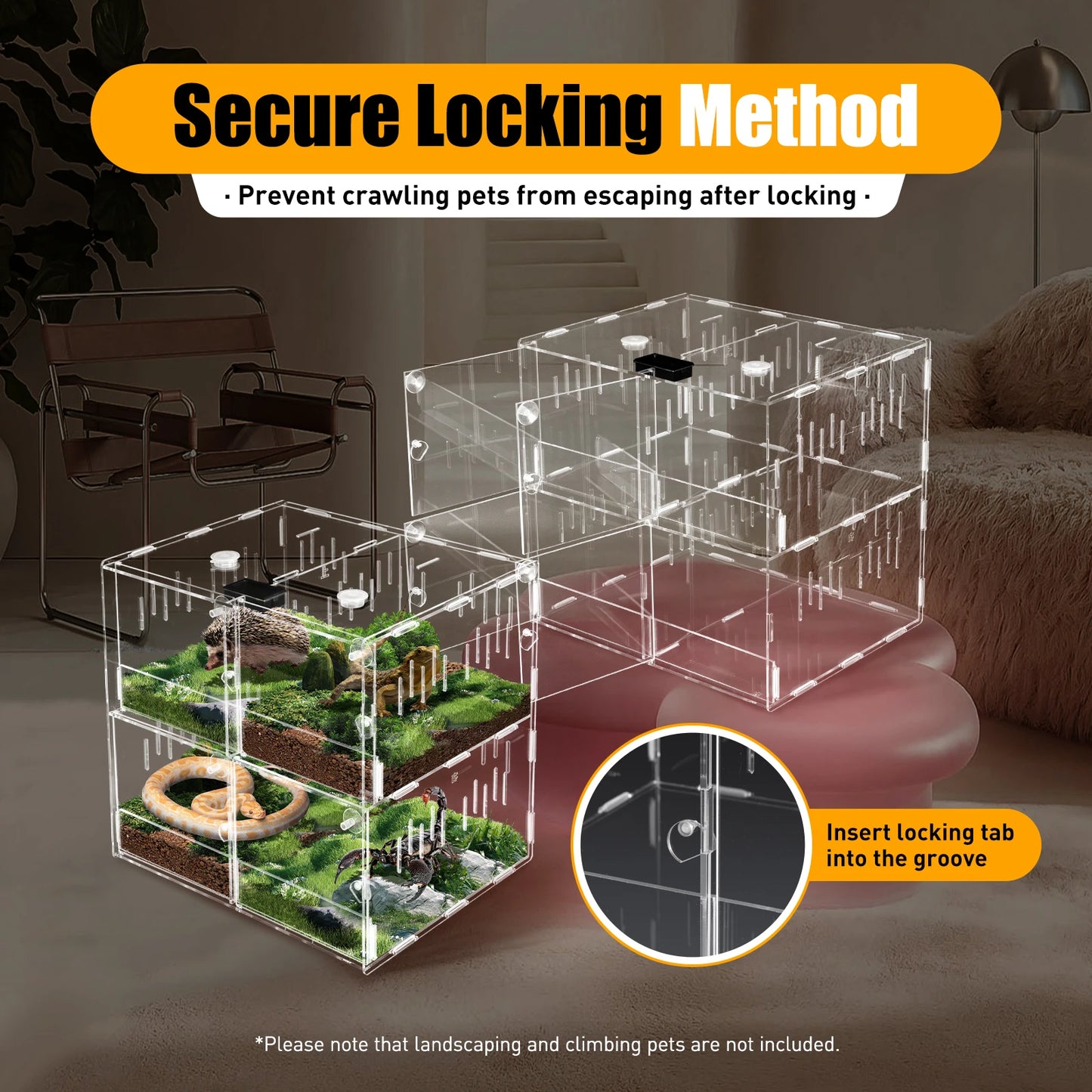 4 Grids Acrylic Pet Reptile Cage Breeding Box Terrarium Lizard Insect Climbing Spider Snake Tank Clear