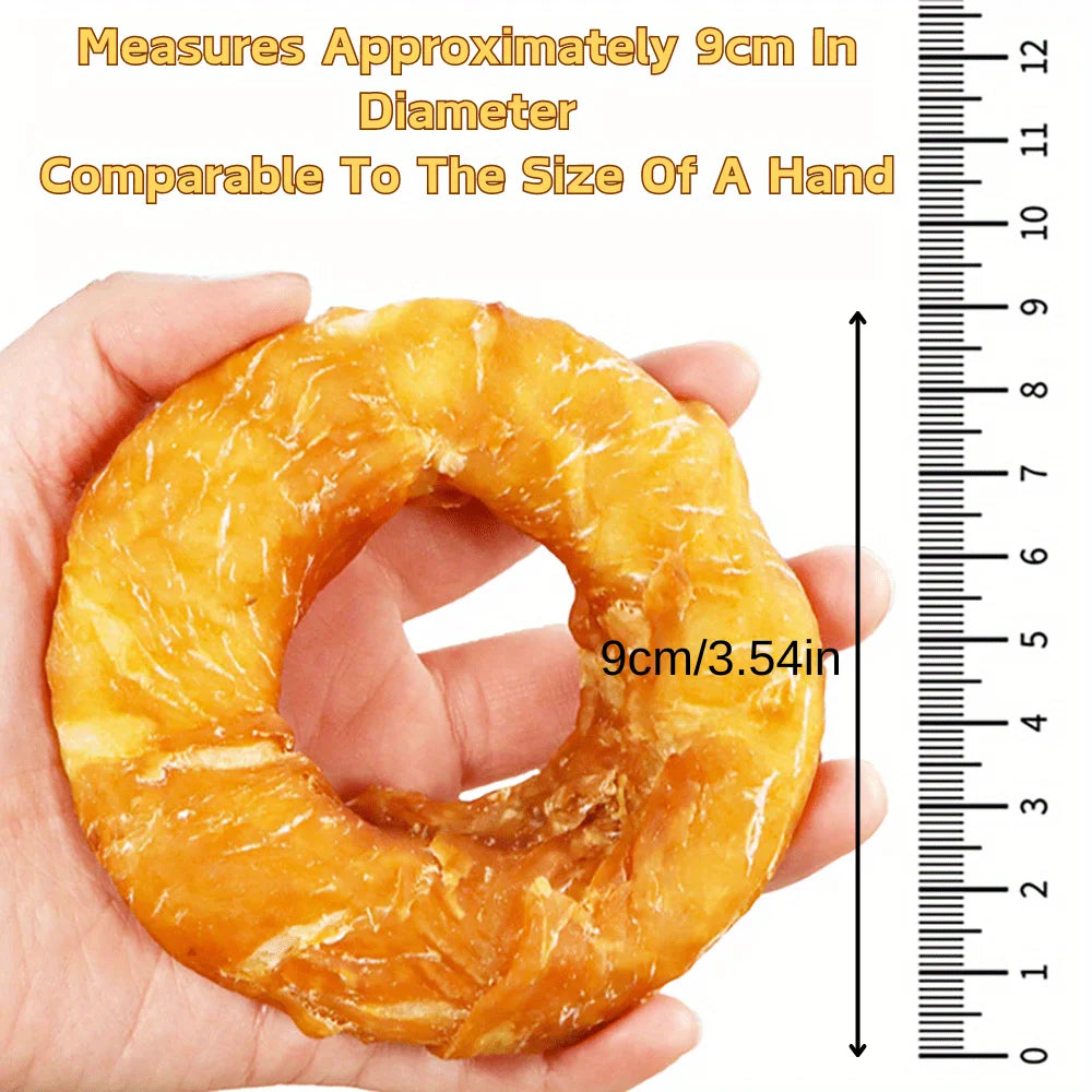 5.29oz/10.58(150g/300g) Dog Treats Long Lasting, Rawhide Chews for Dogs, Chicken Wrapped Rawhide Donuts Ring
