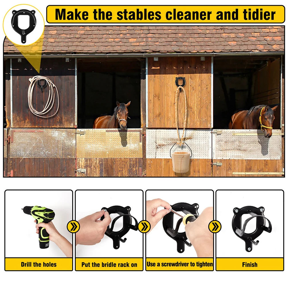 Horse Bridle Rack Metal Horse Tack Storage Halter Hanger with Tubes and Screws Bridle Holder Wall Mounted Horse Barn Supplies