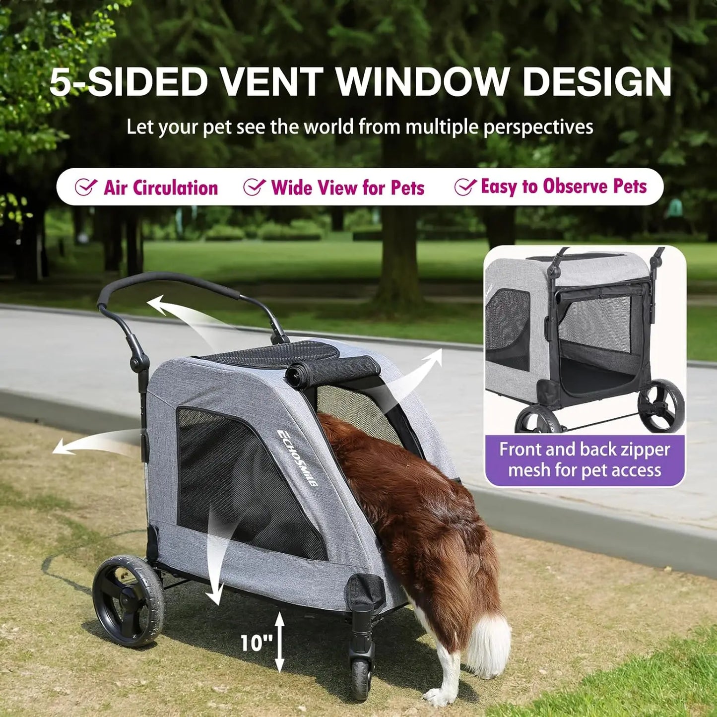 XL Extra Large Dog Stroller Adjustable Handles, Lightweight Folding Pet Stroller for 2 Medium Dogs Dual Entry