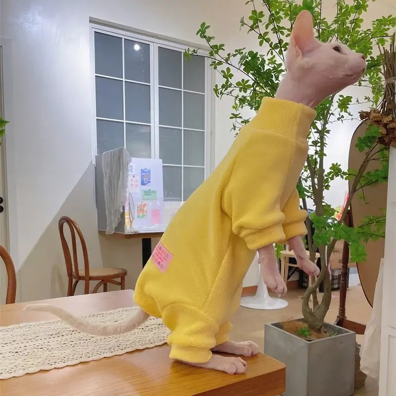 Fleece Coat for Sphynx Cat Warm Sweatshirt 4-legged Jumpsuit