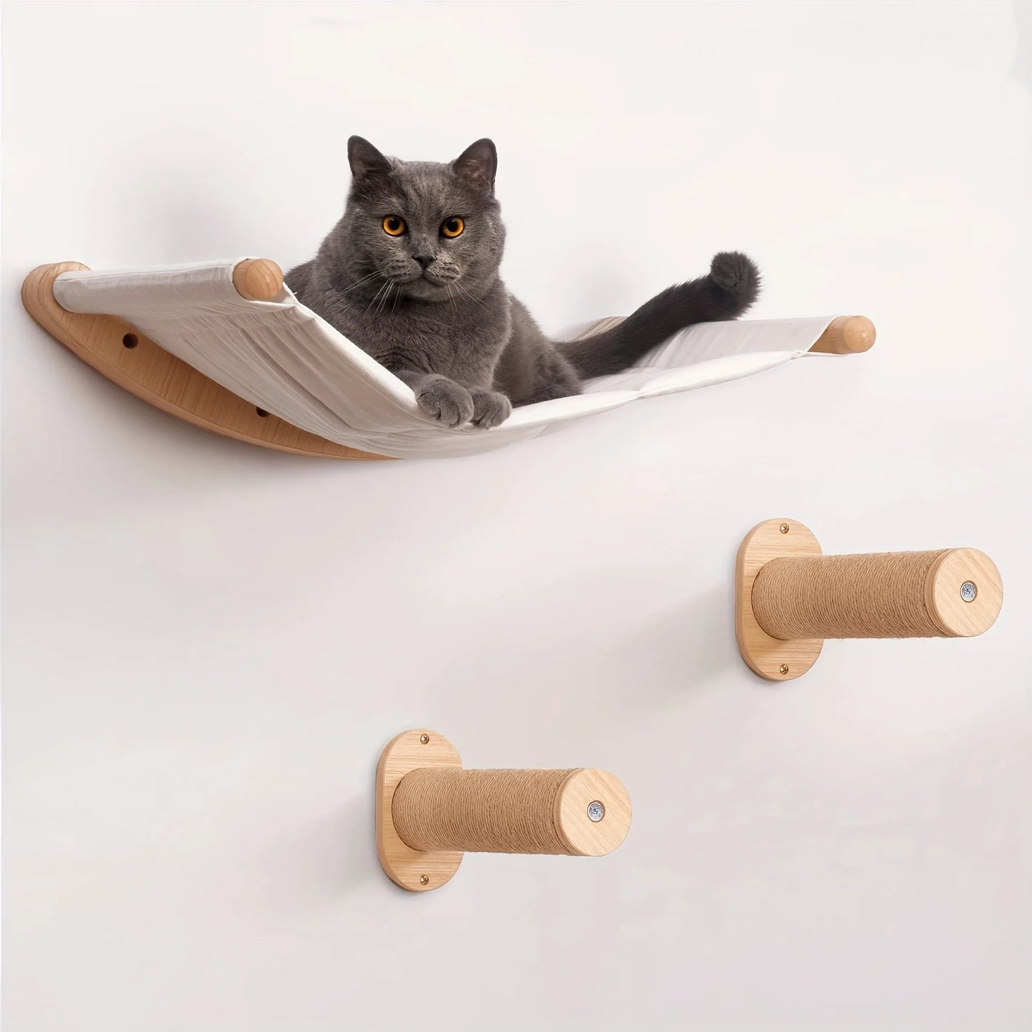 Cat Hammock Wall Mounted Cat Shelf With Two Steps - Cat Wall Shelves And Perches For Sleeping, Playing, Climbing, And Lounging -Sleeping, Playing, Climbing, And Lounging -