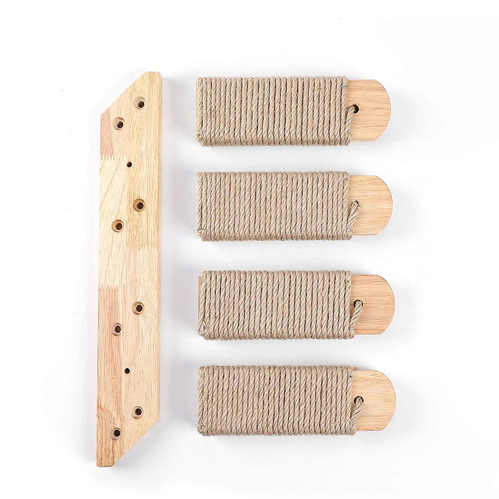Cat Climbing Shelf Wall Mounted Four Step Stairway With Sisal Scratching Post Cats Tree Tower Platform Jumping Pet Furniture