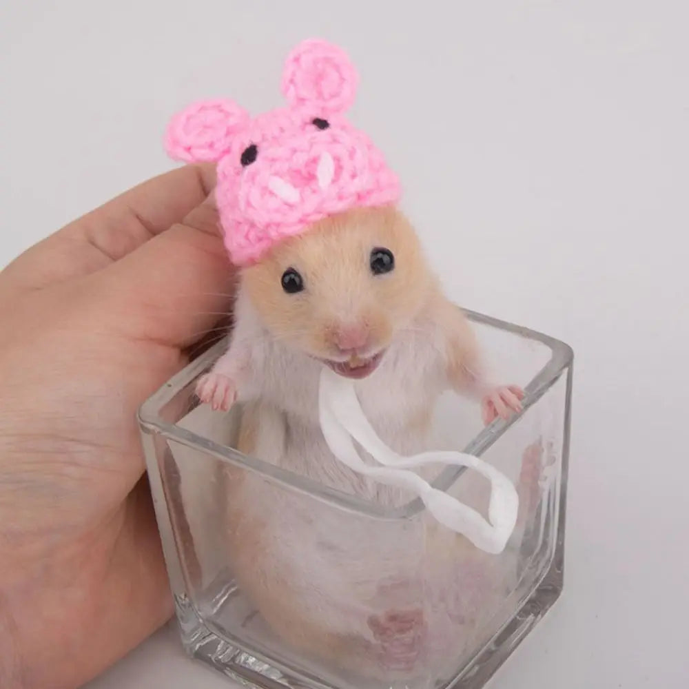Portable Cartoon Hamster Hat Soft Handmade Pet Knitted Hat Adjustable Hamster Headwear for Photographs'