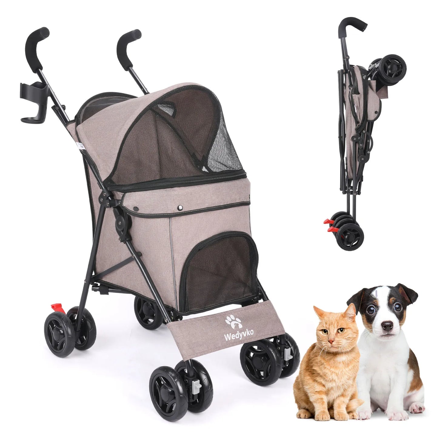 Wedyvko Pet Dog Stroller 4 Wheels Puppy Stroller with Brakes Storage for Dogs Cats Travel Pet Supplies Outdoor