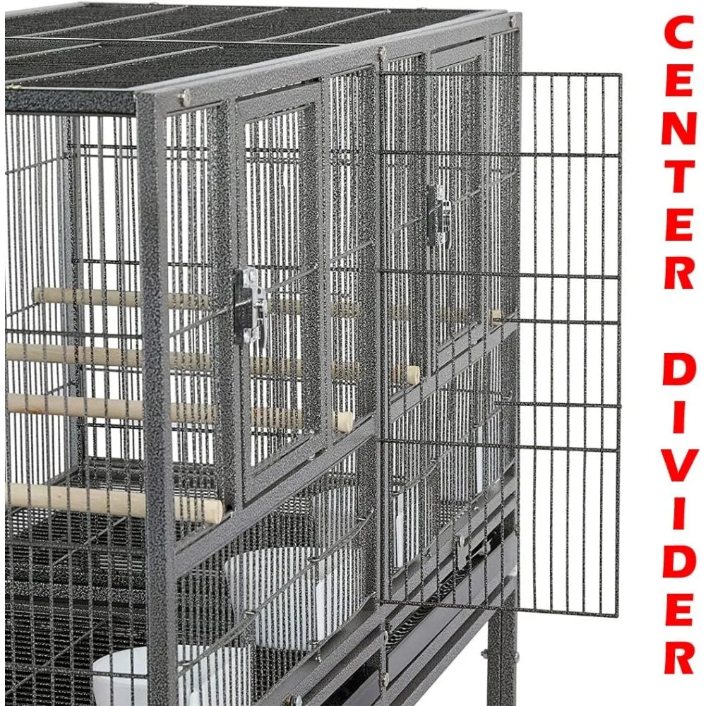 Combo Breeding Stacker Center Divided Breeder Bird Flight Cage Double Rolling Cage with Side Breeding Nest Door