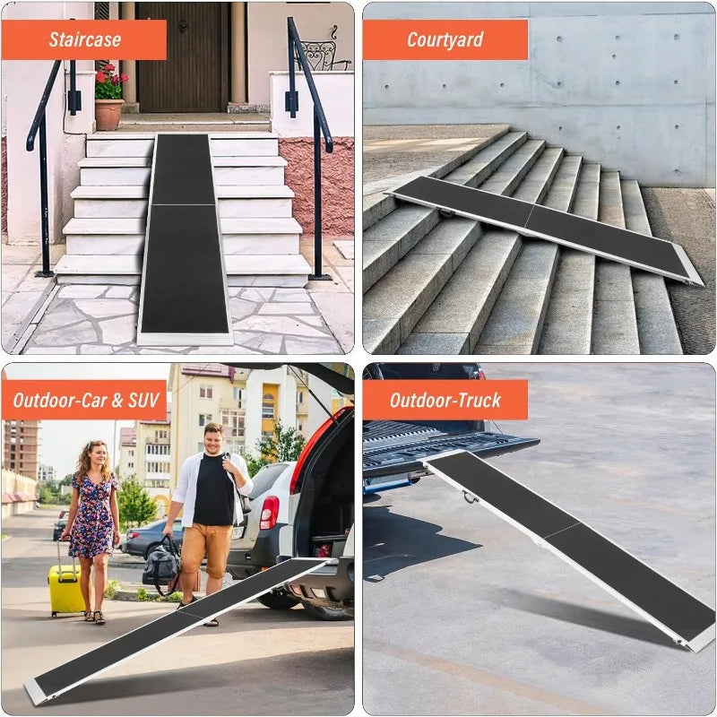 8 FT Portable Bi-Fold Folding Pet Ramp and Cat Safety Ladder Replacement for Large Dogs Cars, Trucks, SUVs, Doorstep or Bed