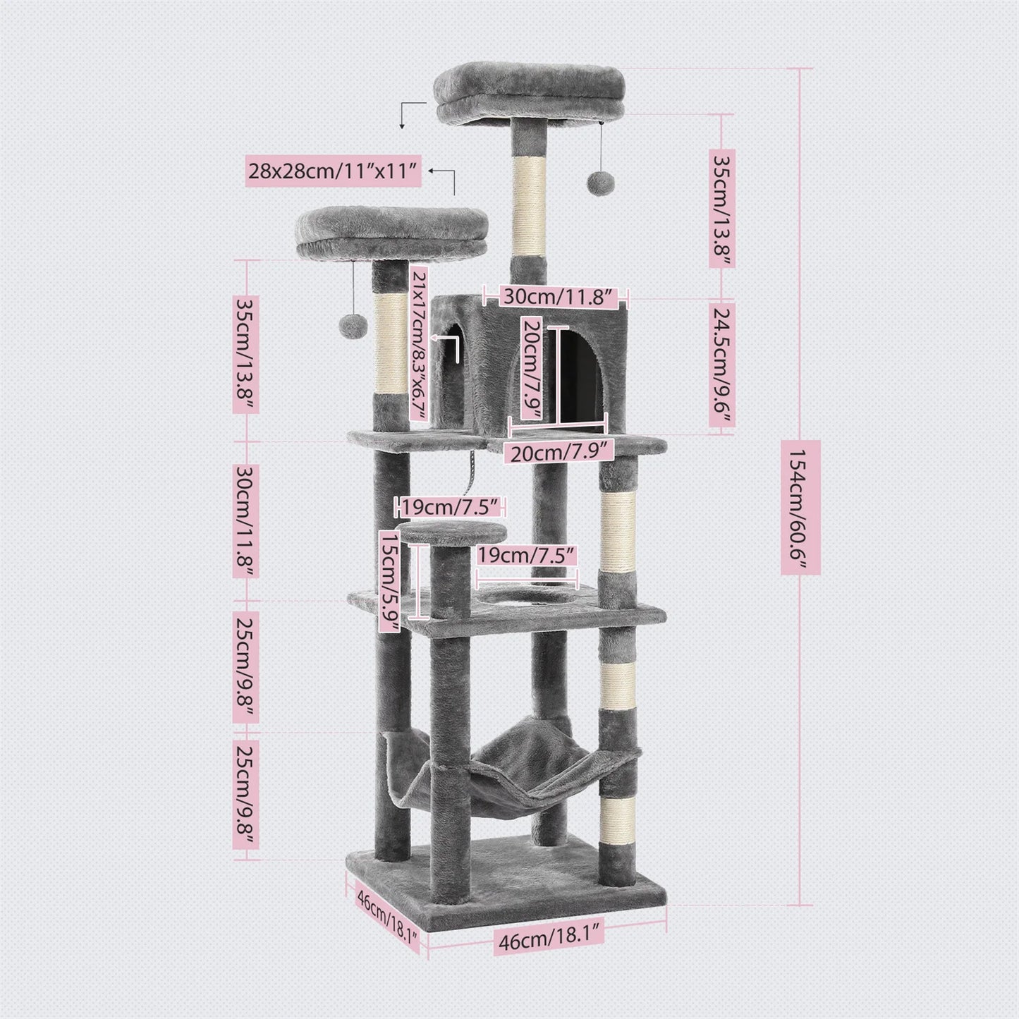 Large Cat Tree Tall Cat Tower for Indoor Cats Multi-Level Plush Cat Condo with Scratching Posts Scratching Posts Perches Caves