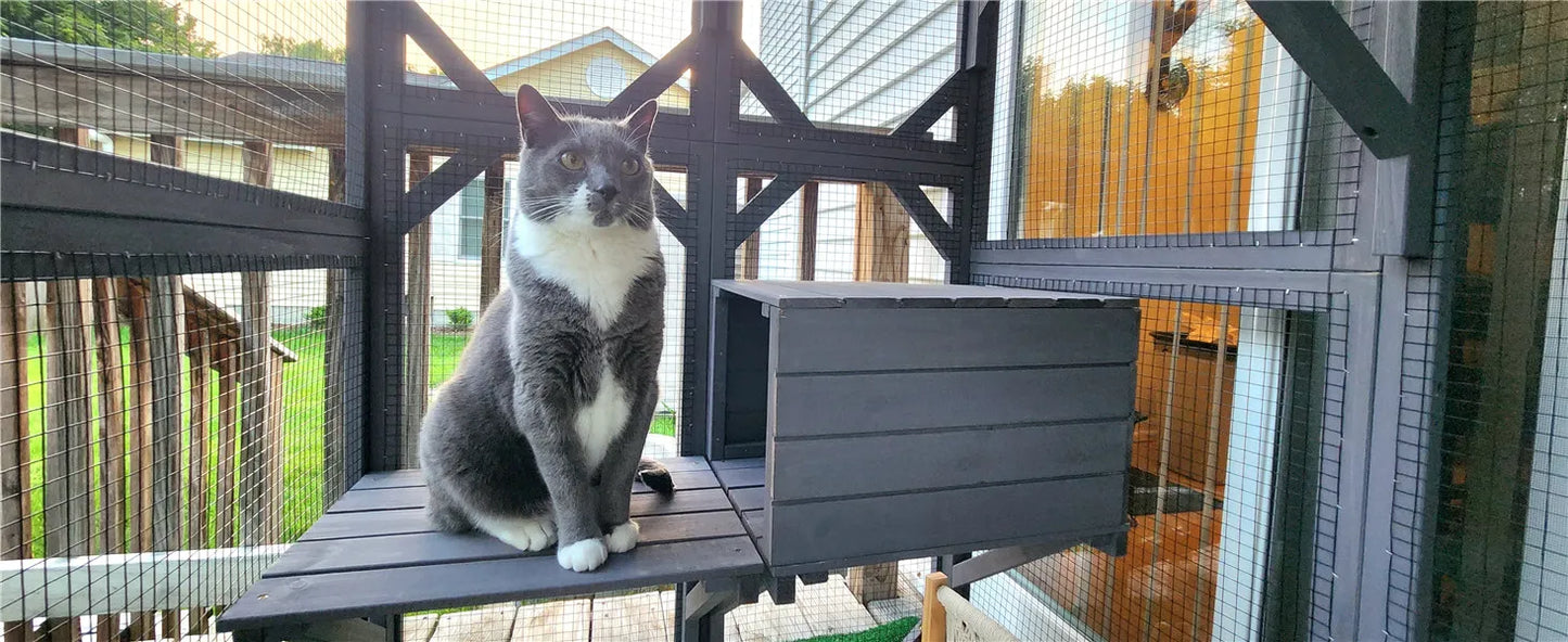 Outdoor Cat Enclosure Large Walk in Cat Kennel Kitten Cage with Platforms and Small Houses