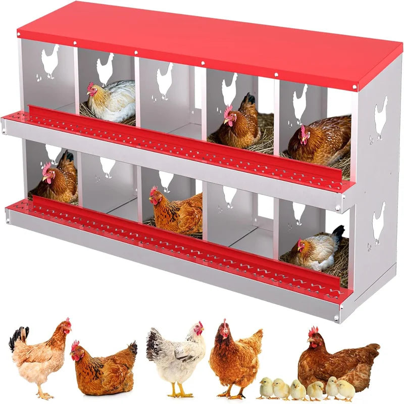 Nesting Boxes for Chickens, Compartment Chicken Nesting Box, Metal Chicken Laying Boxes with Perch, Secure Lid, Versatile Wall