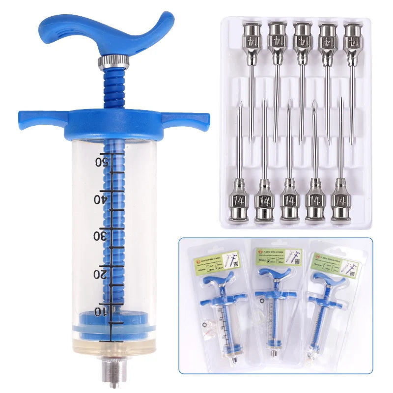 10/20/30/50ml Veterinary Tool Vaccine Syringe with 10 Needles for Farm Livestock Pig Cattle Sheep Chicken Pinhead Injection Tool