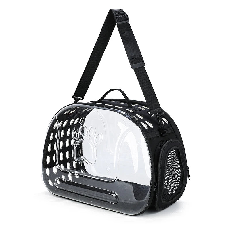 Portable Breathable Pet Carrier Backpack, Outdoor Handbag Transparent Foldable Breathable Pet Travel Shoulder Strap Bag
