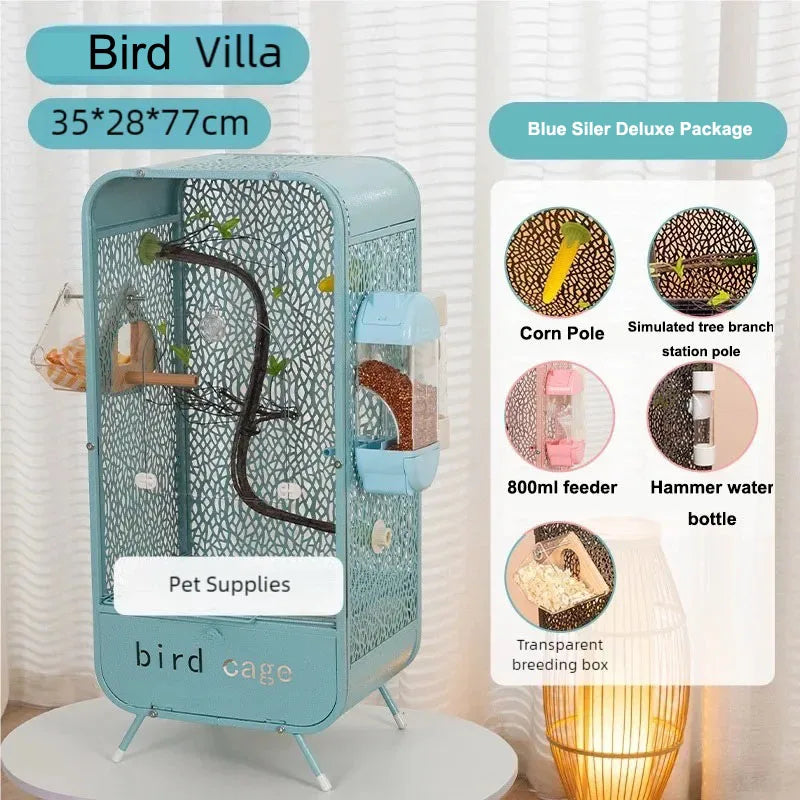 New bird cage parrot bird cage panoramic acrylic cage splash proof viewing flying cloud villa home birdcage display cage