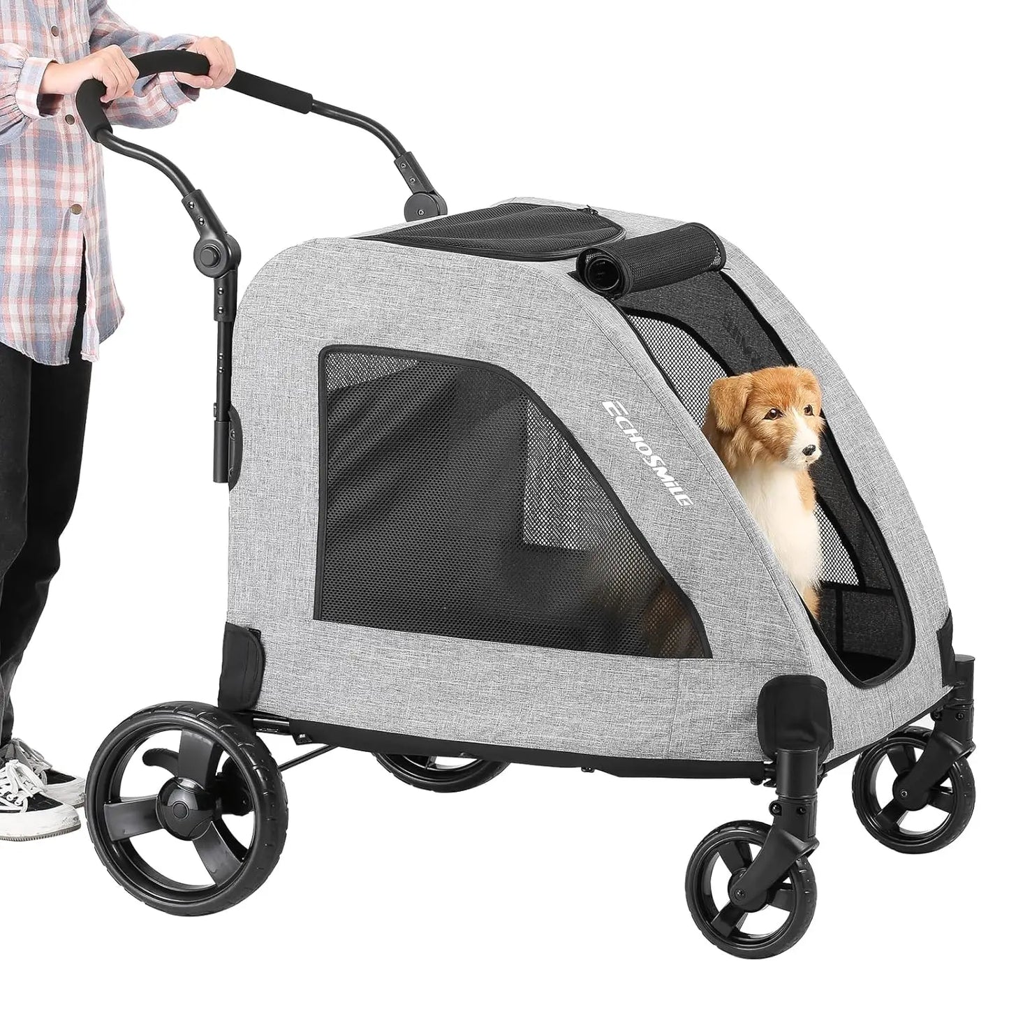 XL Extra Large Dog Stroller Adjustable Handles, Lightweight Folding Pet Stroller for 2 Medium Dogs Dual Entry
