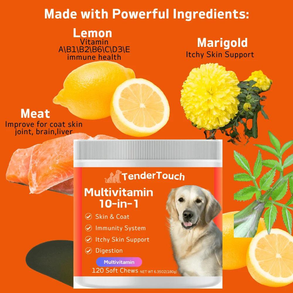 360 Chews - 3 Pack (3 x 180g/6.35oz) 540g/19.1oz - TenderTouch Multivitamin Dog Supplement, Digestive Enzymes, Grain Free Dog Supplement