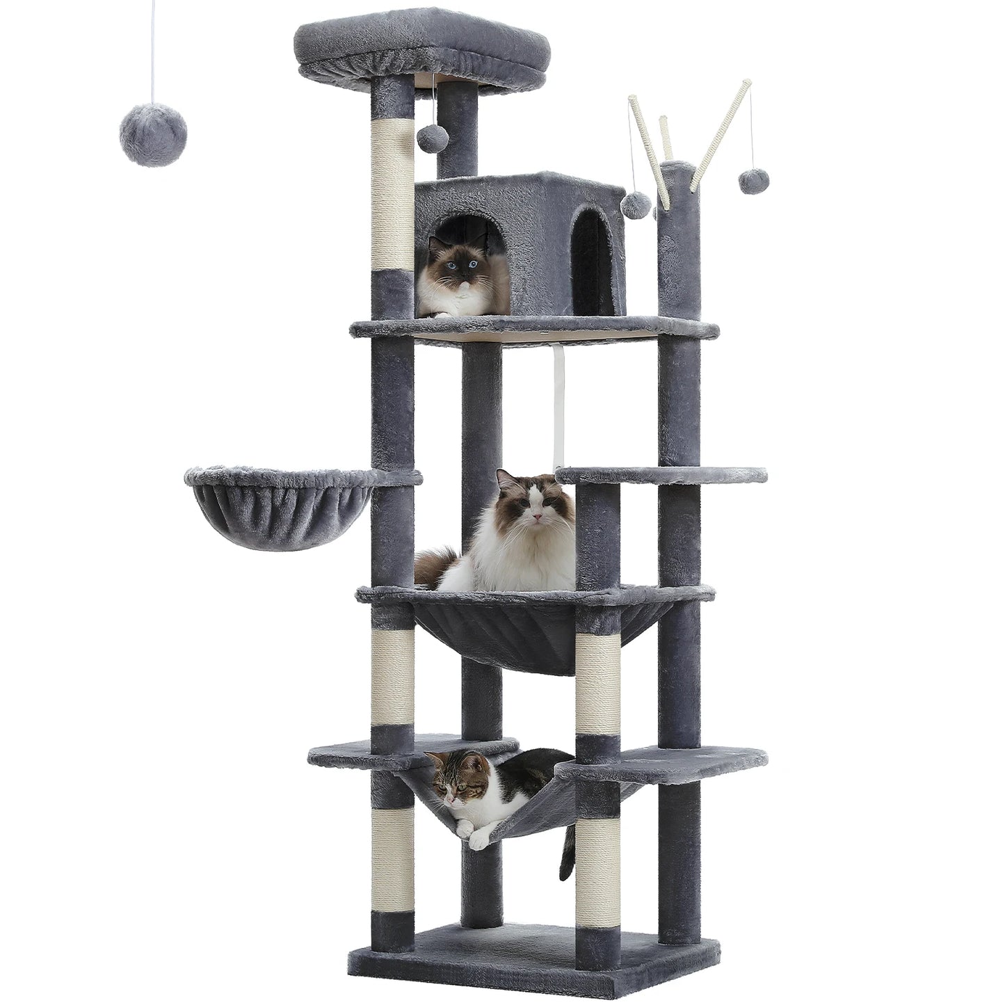 Large Cat Tree Tall Cat Tower for Indoor Cats Multi-Level Plush Cat Condo with Scratching Posts Scratching Posts Perches Caves