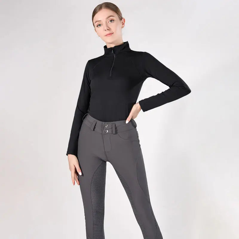 MXLLINA Western Zipper Horseback Riding Long Sleeve Base layer Equestrian Tops Breathable Riding Shirts Equestrian Clothing