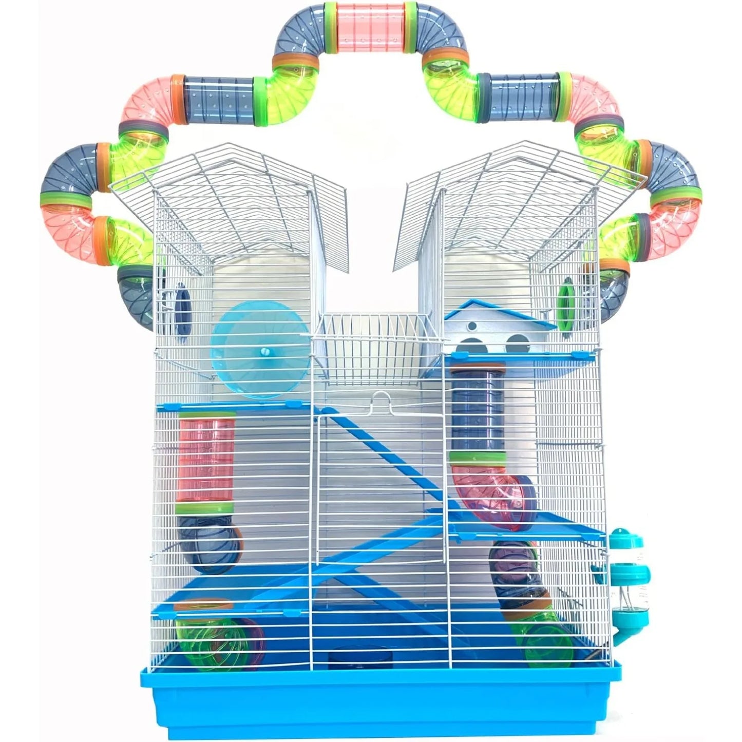 5-Floors Large Twin Tower Syrian Hamster Rodent Gerbil Mice Rat Home Cage with Crossover Tube Tunnel Expadible