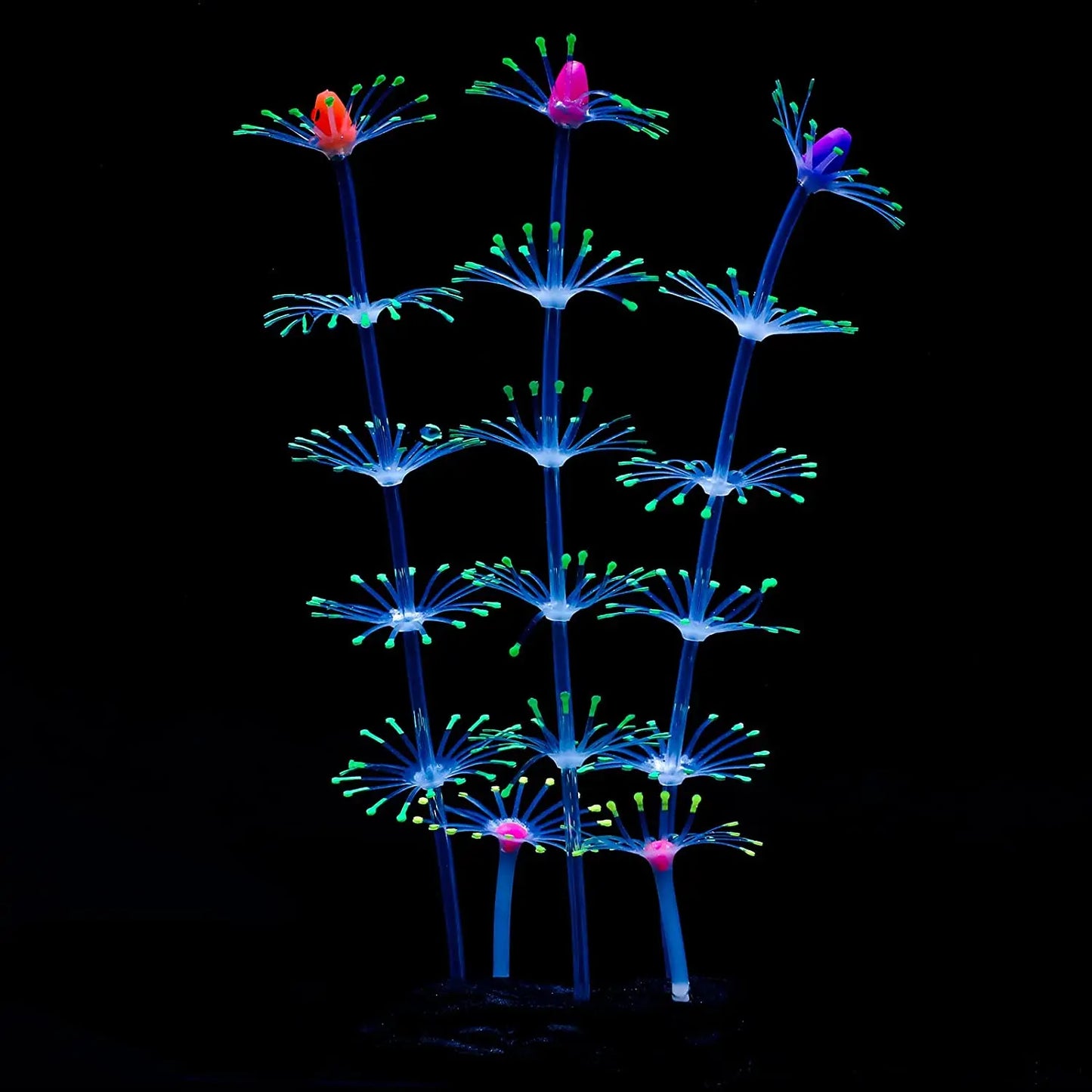 Glowing Silicone Coral Aquarium Decor with Suction Cups, Fish-Safe UV-Activated Plants for Saltwater/Freshwater Tank Setup