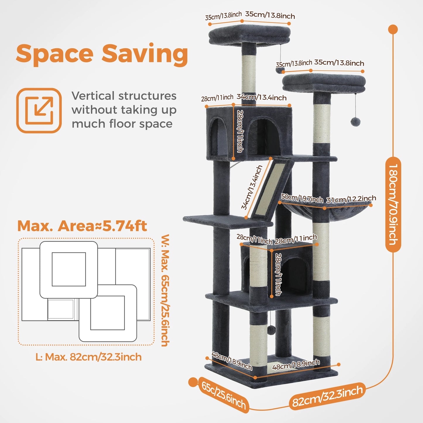 Large Cat Tree Tall Cat Tower for Indoor Cats Multi-Level Plush Cat Condo with Scratching Posts Scratching Posts Perches Caves