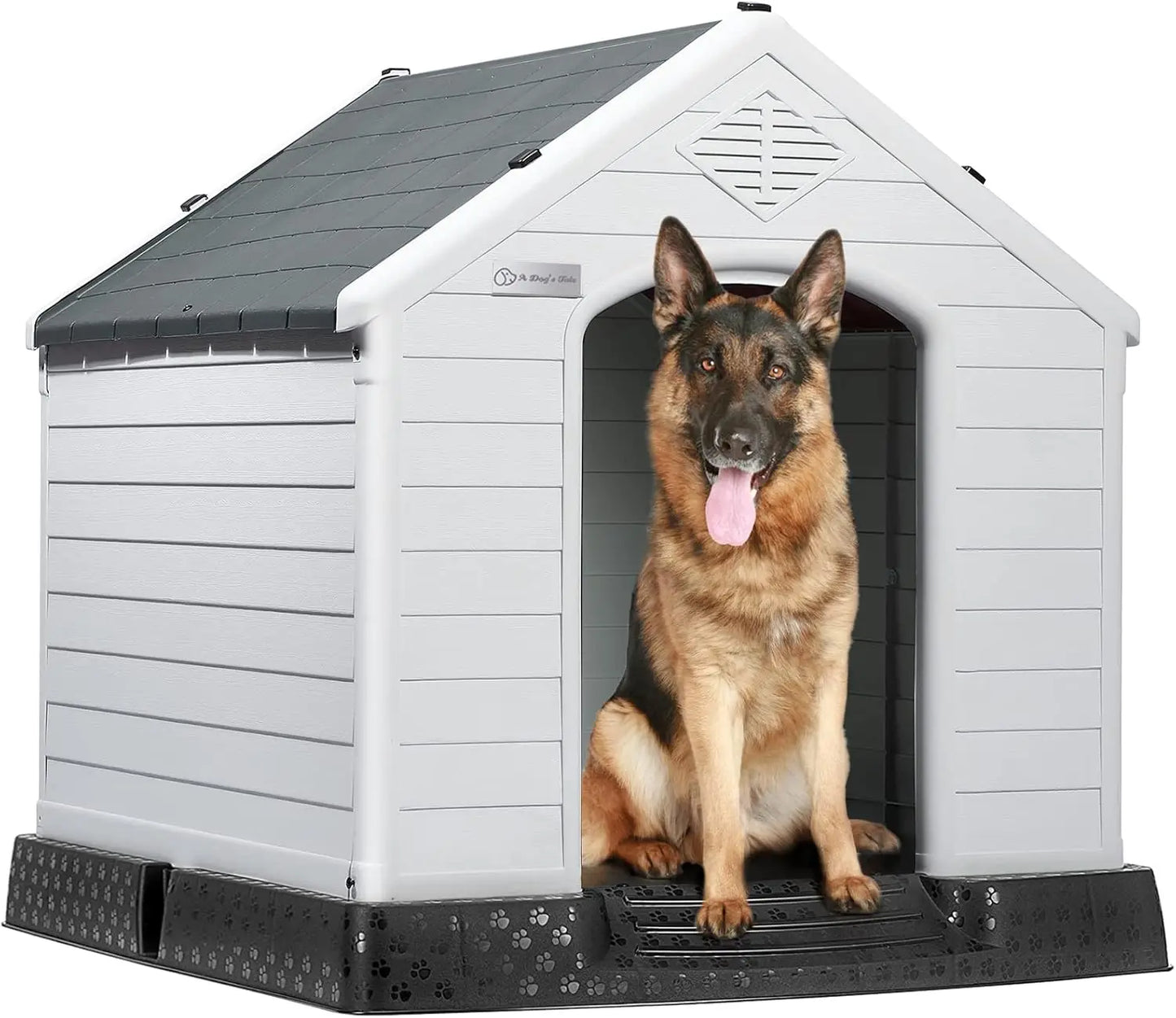 LEMBERI Durable Waterproof Plastic Dog House for Small to Large Sized Dogs, Puppy Shelter with Elevated Floor, Easy to Assemble