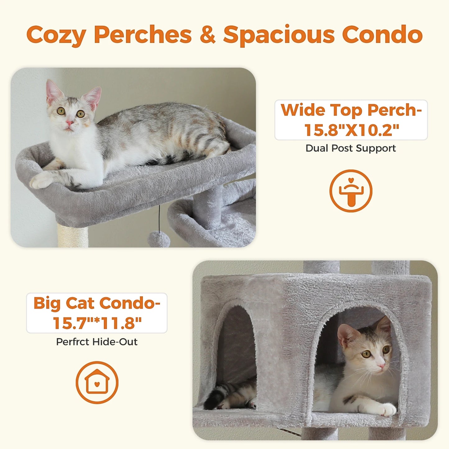 Large Cat Tree Tall Cat Tower for Indoor Cats Multi-Level Plush Cat Condo with Scratching Posts Scratching Posts Perches Caves
