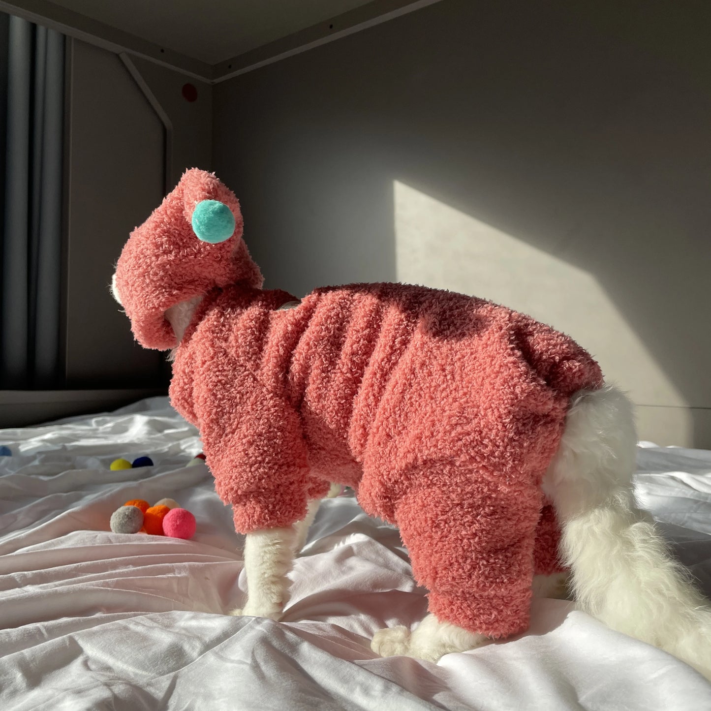 Winter Warm Plush 4-legged Sweatshirt Hat Suit for Devon Rex in Winter Soft Yellow Red Sweater for Sphynx Cat Kittens Khaki Coat