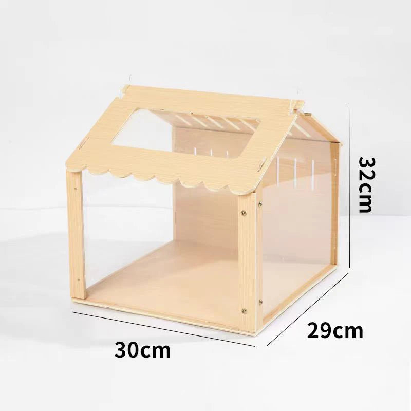 Wooden and Acrylic Hamster Cage Transparent Ornamental Pet Breeding Crate DIY Aquascape Pet Crate