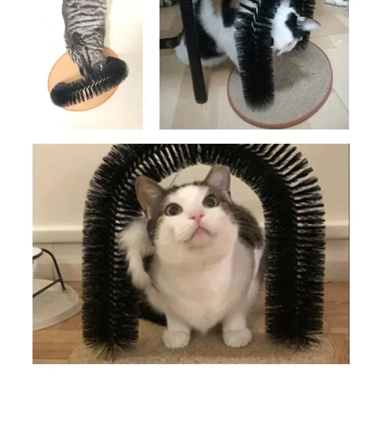 Cat Toy Arch Self Groomer Pamper Feline with A Massage Grooming Rubbing Brush with Scratching Pad Toy for Cats Interactive Toys