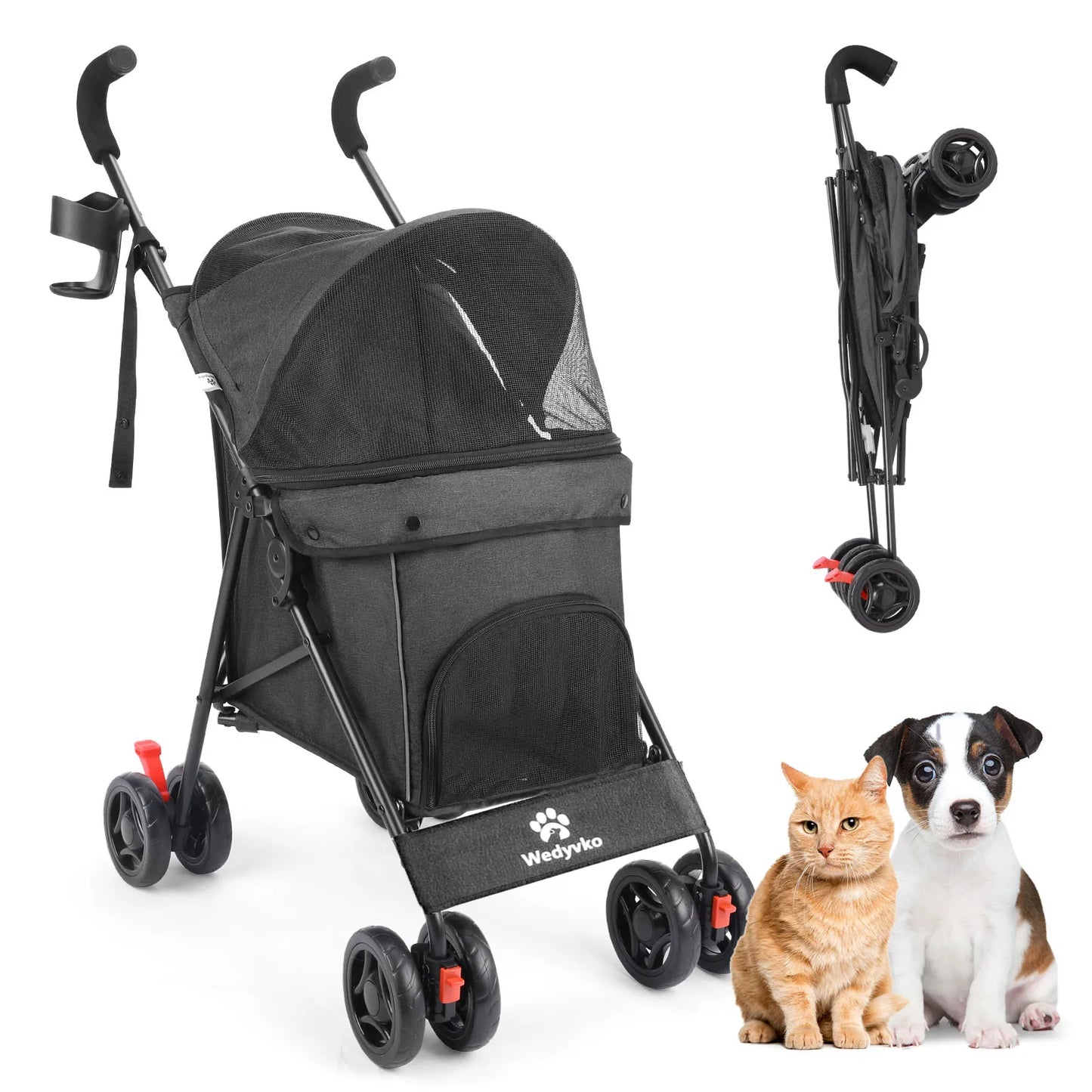 Wedyvko Pet Dog Stroller 4 Wheels Puppy Stroller with Brakes Storage for Dogs Cats Travel Pet Supplies Outdoor