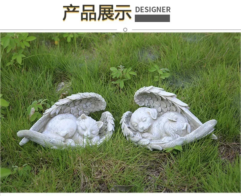 Pet Dog Cat Tombstone Personalized Memorial Stone Resin Statue Creative Angel Dog Cat Ornament Pet Tombstone Memorial Stone