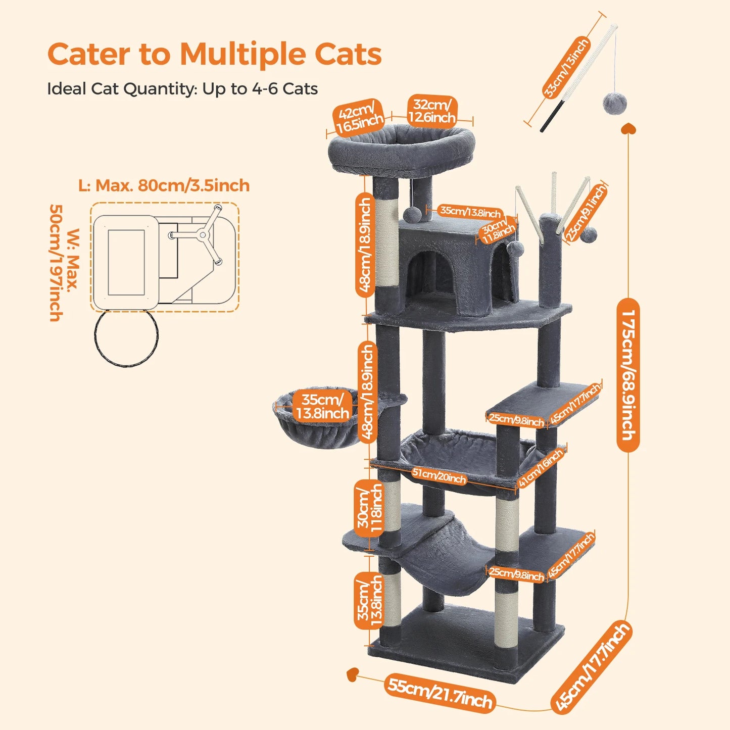 Large Cat Tree Tall Cat Tower for Indoor Cats Multi-Level Plush Cat Condo with Scratching Posts Scratching Posts Perches Caves