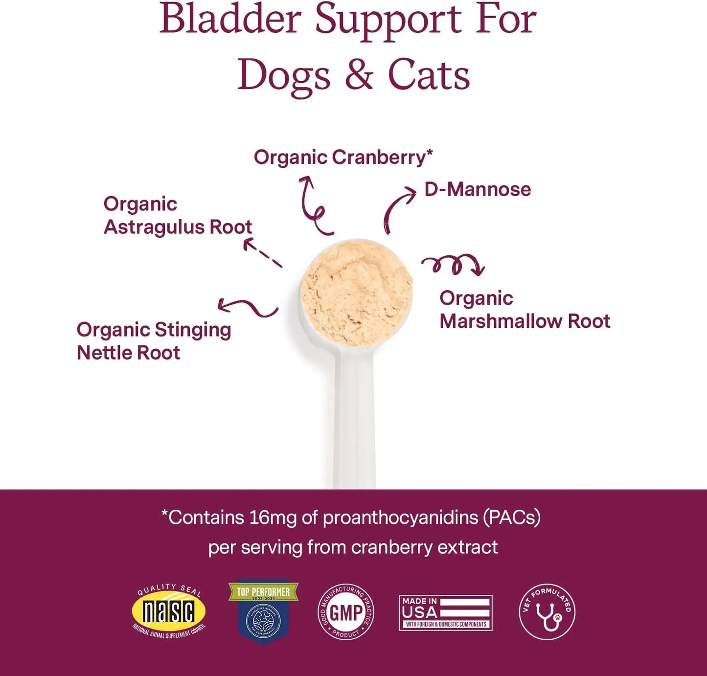 Bladder Cranberry Supplement for Dogs & Cats Vet Created Kidney & Urinary D-Mannose Cranberry, Stinging Nettle