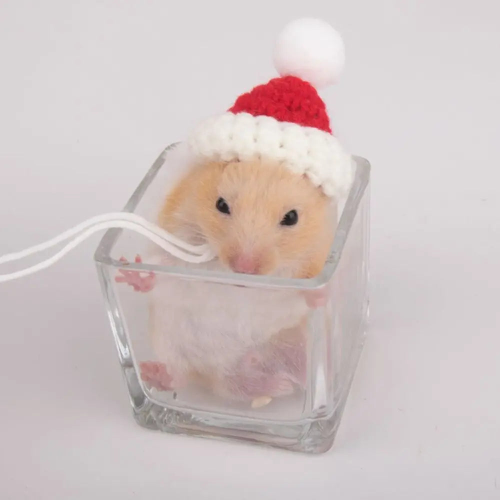 Portable Cartoon Hamster Hat Soft Handmade Pet Knitted Hat Adjustable Hamster Headwear for Photographs'