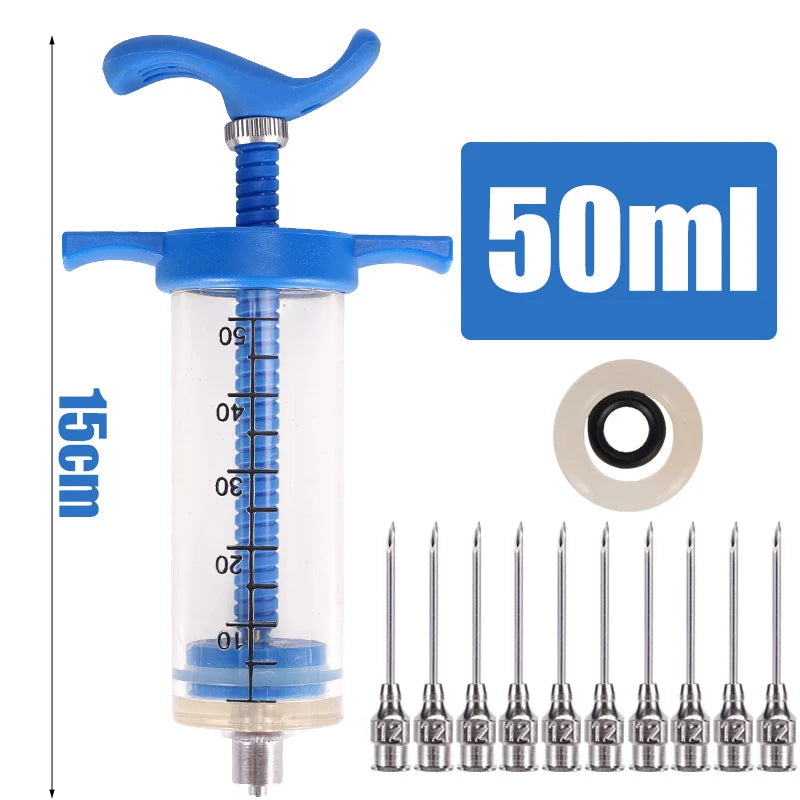 10/20/30/50ml Veterinary Tool Vaccine Syringe with 10 Needles for Farm Livestock Pig Cattle Sheep Chicken Pinhead Injection Tool