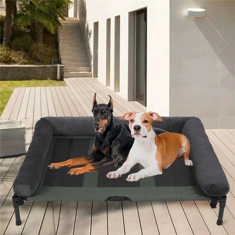 XXL XL Large Dog Bed Outdoor Raised Dog Bed with Cooling Breathable Mat and Soft Plush Mat Pet Puppy Camping Cot for Home Garden Indoor