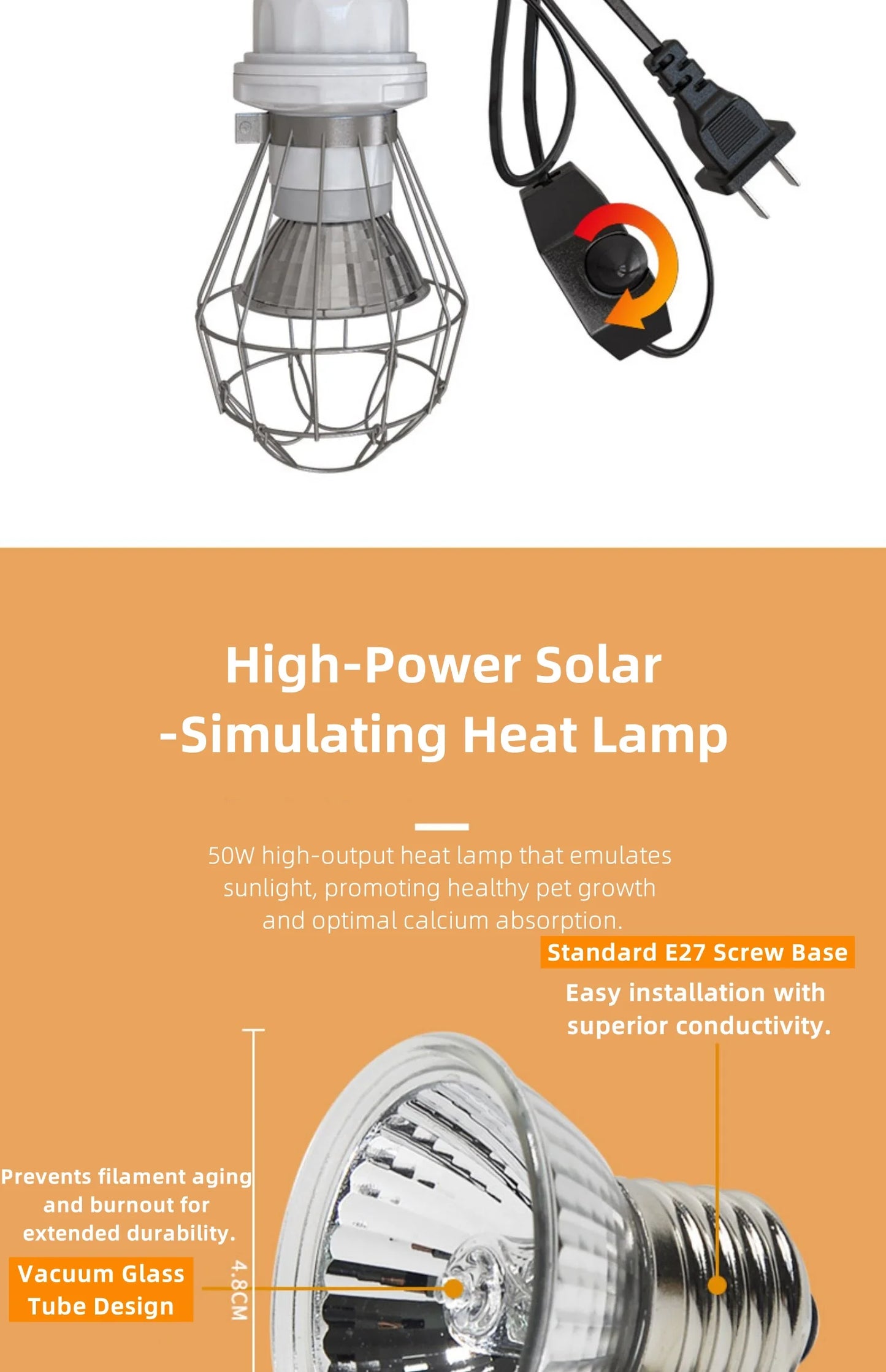 Thermostatic Brooding Heat Lamp for Chicks, Reptile & Farm Animals - Adjustable Heating Bulb