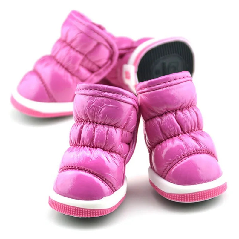 4pcs/sets Winter Dog Shoes Warm Fleece Puppy Pet Shoes Waterproof Dog Snow Boots For Small Dogs Chihuahua Yorkie Teddy Shoes