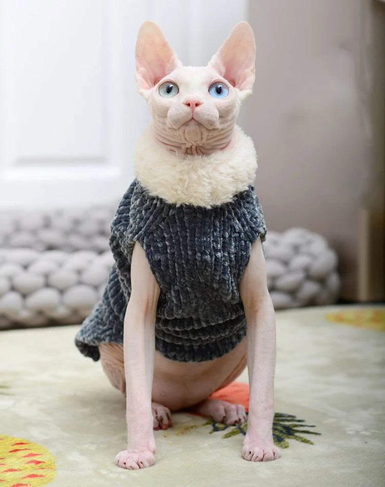 Devon Rex Thickening Plush Coat Cat Sweater Costume Sphinx Clothes Kitten Sphynx Pullover Clothing Products for Winter Outwear