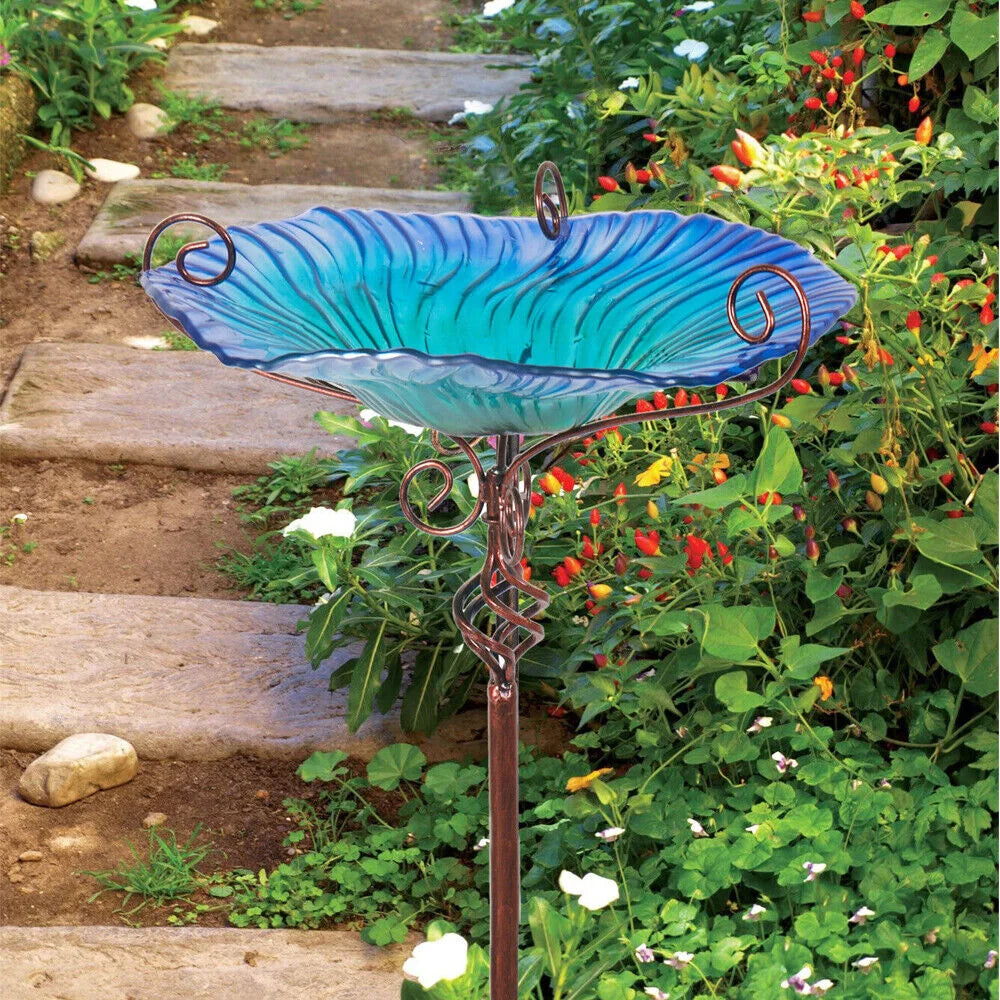 Large Outdoor Glass Bird Bath Garden Feeding Bowls Water Bath Spa Table Balcony Wild Birds