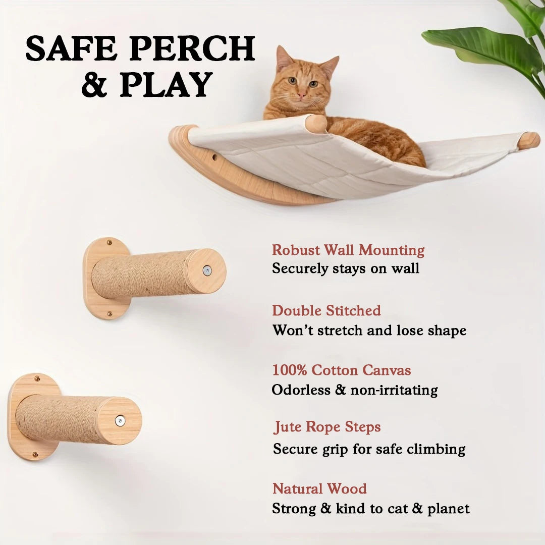 Cat Hammock Wall Mounted Cat Shelf With Two Steps - Cat Wall Shelves And Perches For Sleeping, Playing, Climbing, And Lounging -Sleeping, Playing, Climbing, And Lounging -