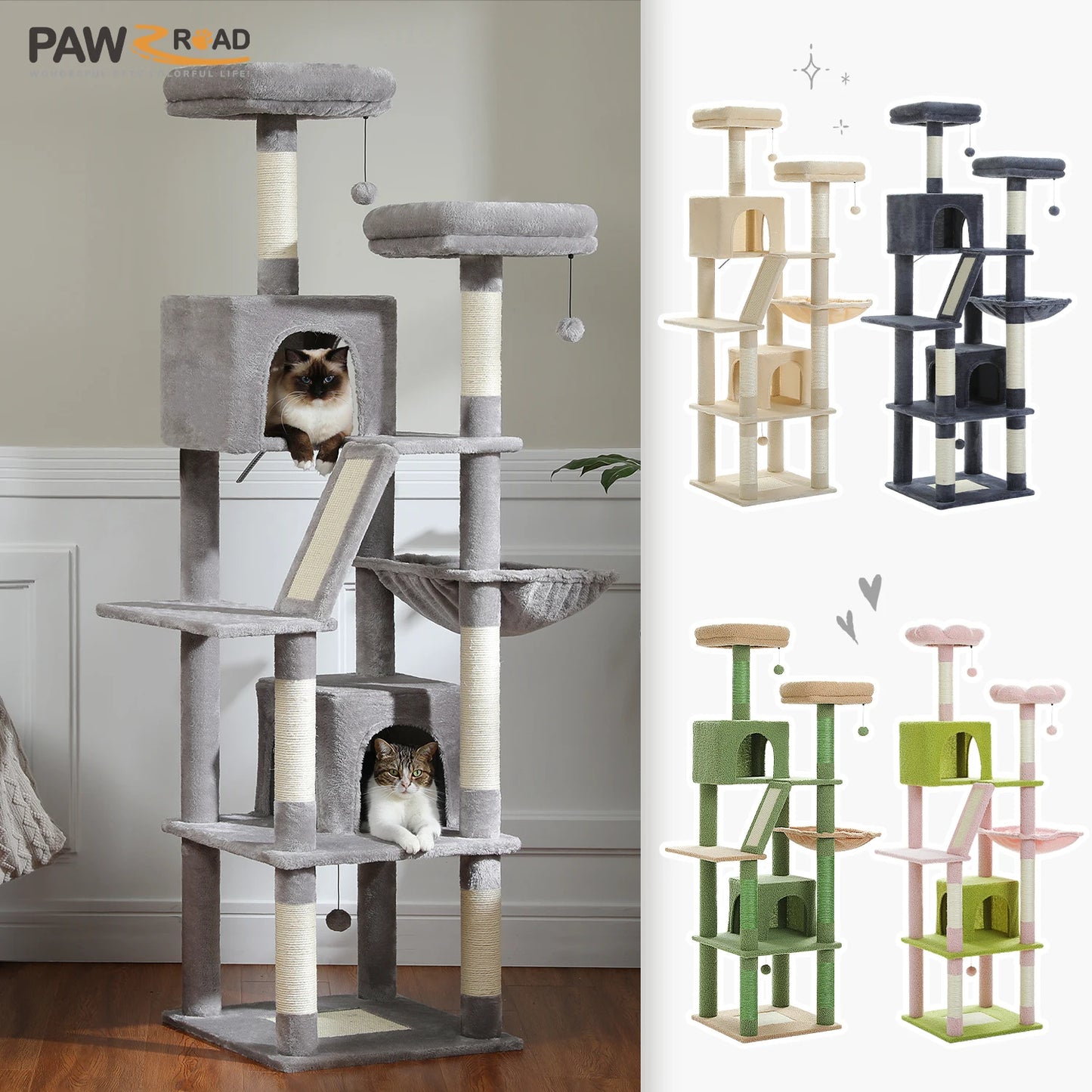 Large Cat Tree Tall Cat Tower for Indoor Cats Multi-Level Plush Cat Condo with Scratching Posts Scratching Posts Perches Caves