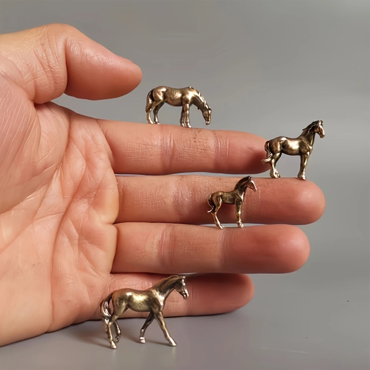Miniature Antique Brass Long Tail Horse Figurines Feng Shui Ornament Copper Zodiac Animal Mini Desktop Crafts Home Decor