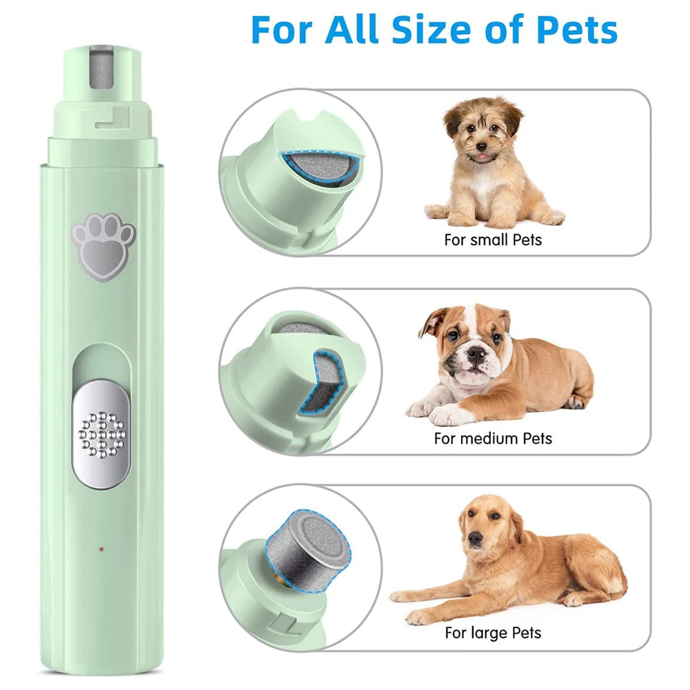 Electric Dog Nail Grinder USB Rechargeable LED Light Pet Nail Clipper Painless 2-Speed with Polisher Wheel for Pet Paws Grooming
