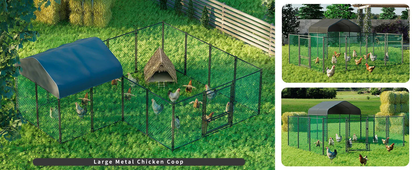 Heavy Duty XXL Chicken Run Coop Cage Walk In Coop Poultry Hen Rabbit Metal Kennel Hutch Pen with Waterproof UV Cover Outdoor