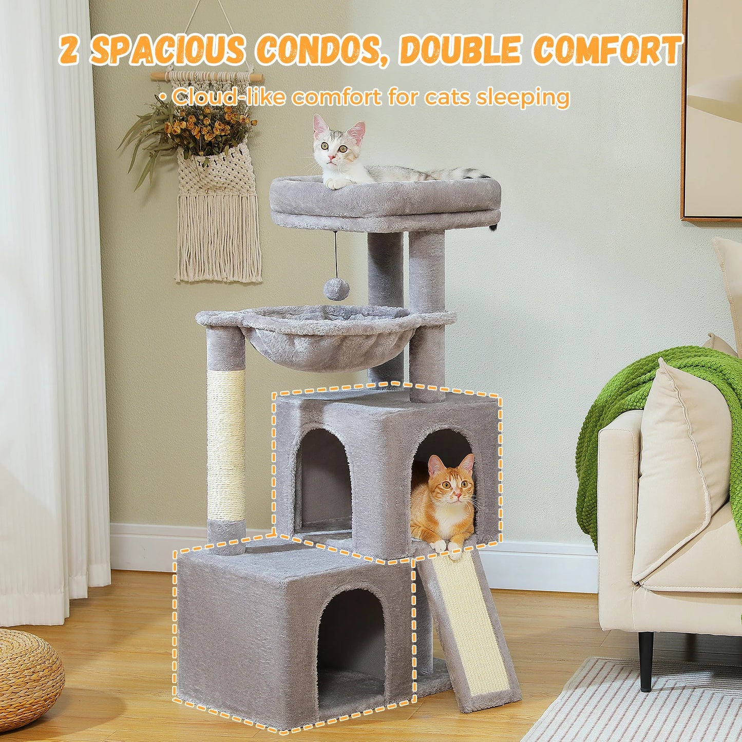 Large Cat Tree for Indoor Cats Multi-Level Cat Tower with Spacious Condos Sisal Scratching Pad Kitten House Accessories Cat Toys